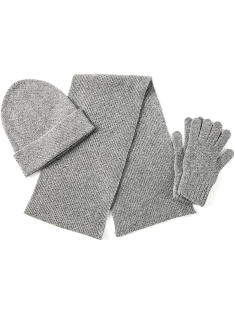 Cozy 3-Piece Cashmere Wool Scarf, Hat & Gloves Set - Soft Ribbed Beanie